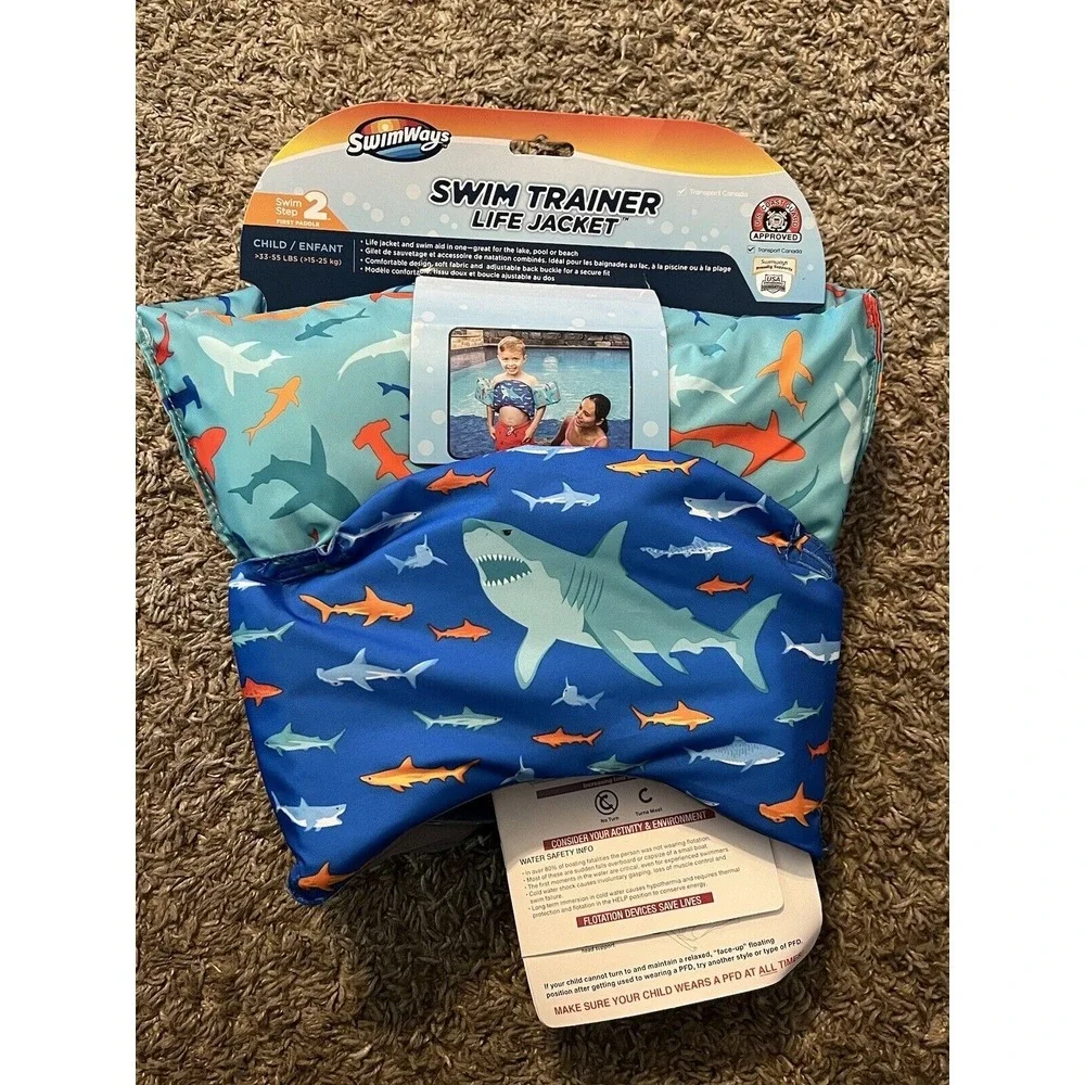 SwimWays Swim Trainer Life Jacket Sharks Step 2 33-55 Lbs Brand‎ New